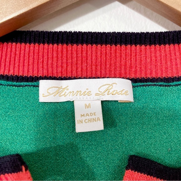 Minnie Rose Cardigan Sweater Colorblock Green/Red/Black Cotton Blend Button-Down - Picture 2 of 4